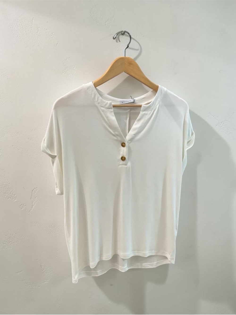 NWT- Y Solid Henley-White-Staccato